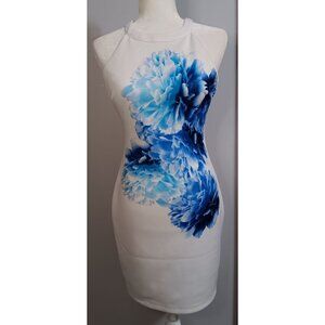 Guess Los Angeles 4 White Blue Floral Wedding Event Bodycon Shift Mini Dress